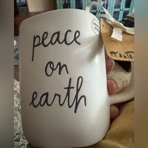 Rae Dunn White Mug with Black Script "peace on earth"